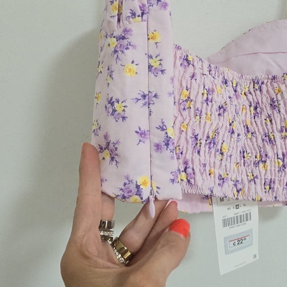 Zara pink floral sweetheart neckline cropped top nwt - Picture 8 of 9